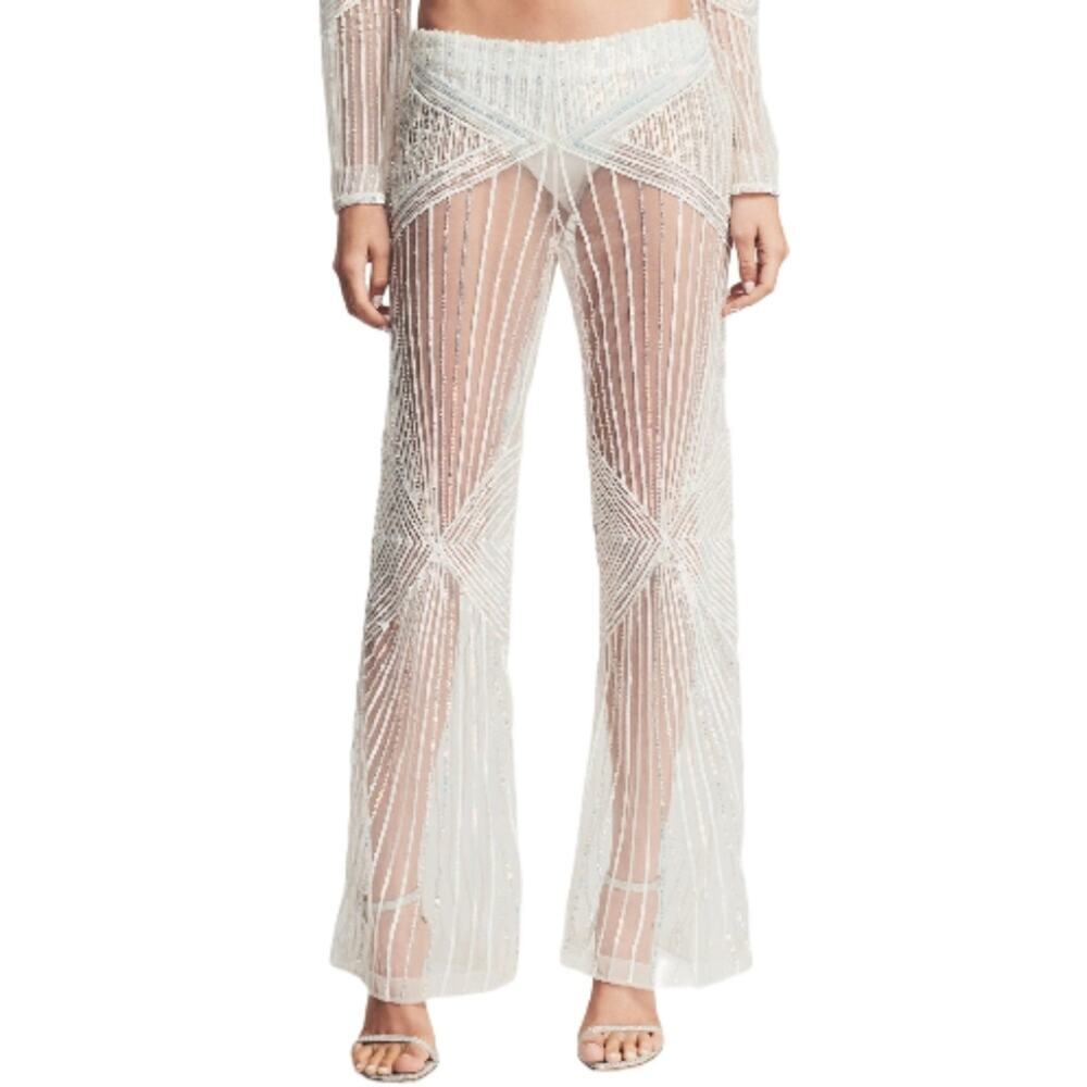 Retrofete Sheer Sequin Embellished Jocelyn Pants Geo White